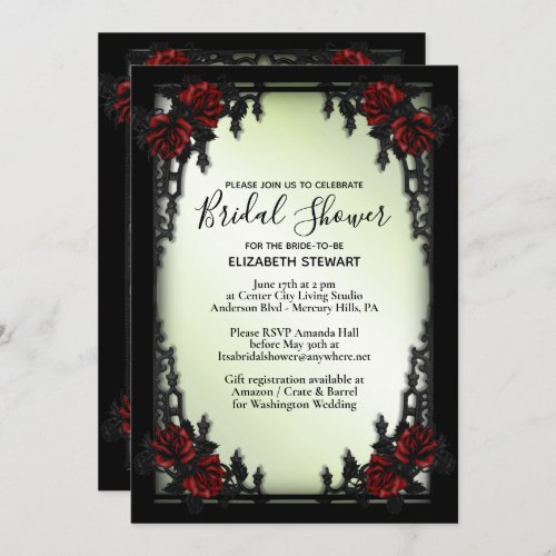 Red Rose Gothic Bridal Shower w Registration Info Invitation