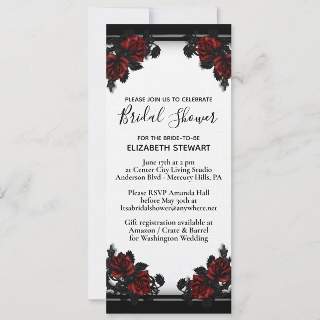 Red Rose Gothic Bridal Shower White Invitation (Front)