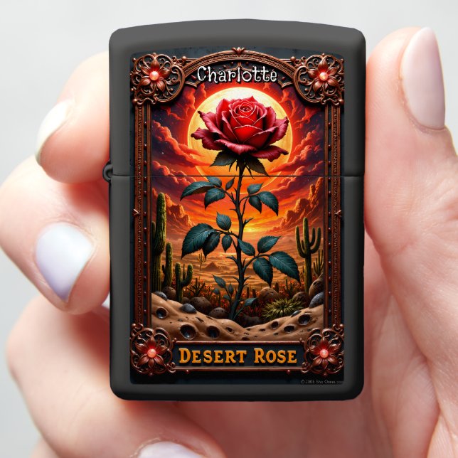 Red Rose Gothic Desert Scene Zippo Lighter (In Hand)