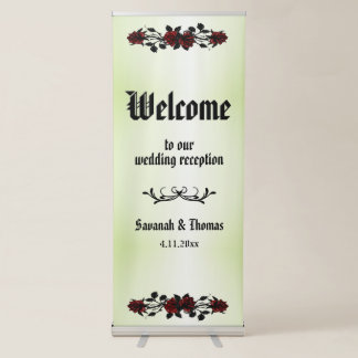 Red Rose Gothic Green Iron Gate Reception Welcome Retractable Banner