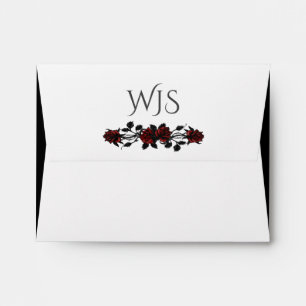 Red Rose Gothic  Monogram White Envelope