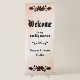  Red Rose Gothic Peach Wedding Suite Retractable Banner