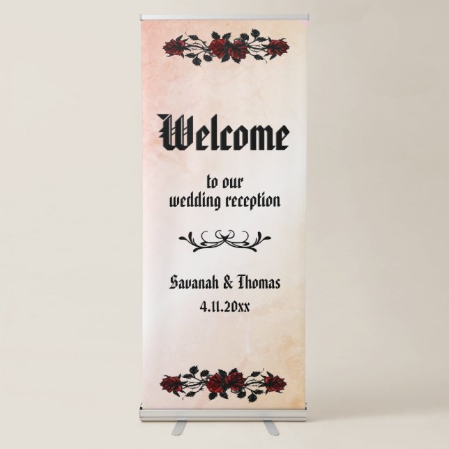 Red Rose Gothic Peach Wedding Suite Retractable Banner (Front)