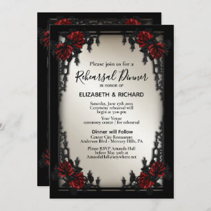 Red Rose Gothic Rehearsal Dinner Iron Gate Invitation
