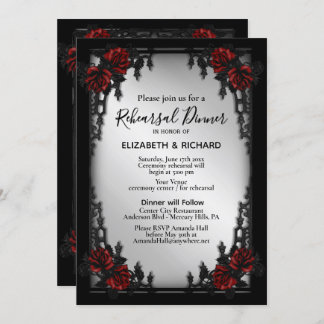 Red Rose Gothic Rehearsal Dinner Iron Gate  Invitation