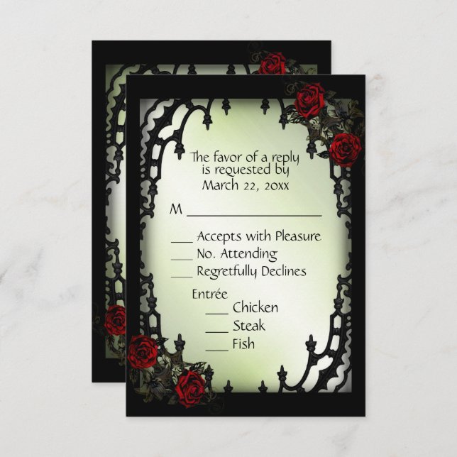Red Rose Gothic RSVP Green Menu Choice (Front/Back)