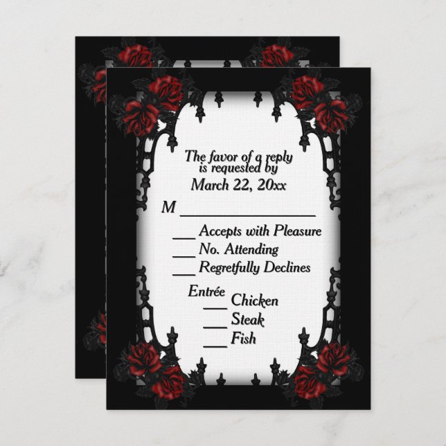 Red Rose Gothic RSVP White Menu Choice (Front/Back)
