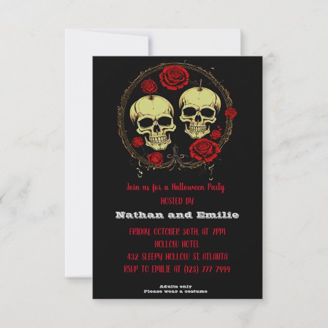 Red Rose Gothic skull Halloween Party Invitation (Front)