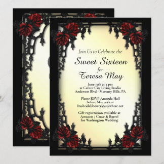 Red Rose Gothic Sweet Sixteen Iron Gate Invitation