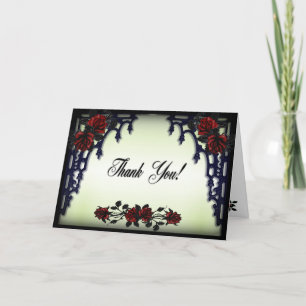 Red Rose Gothic Wedding Blank Inside Green Letterpress Thank You Card