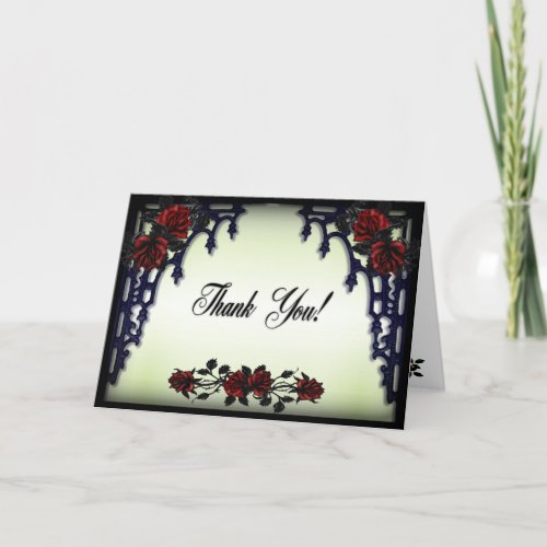 Red Rose Gothic Wedding Blank Inside Green Thank You Card