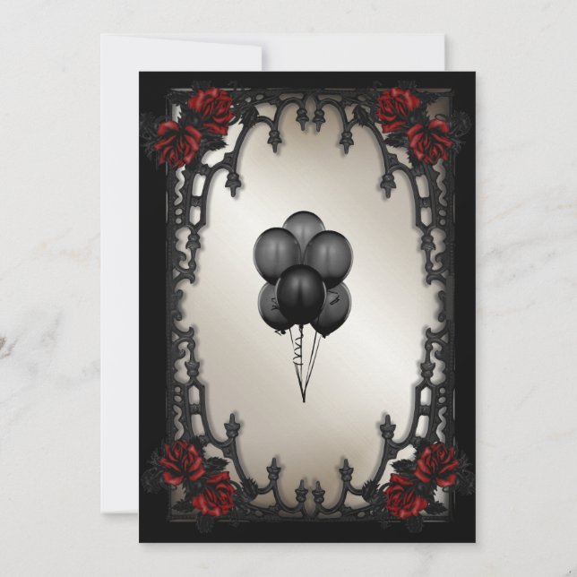 Red Rose Gothic Wedding Bridal Shower Antique Gold Invitation (Back)