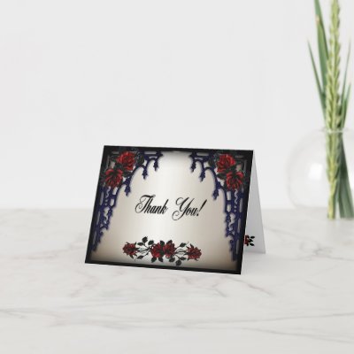 Red Rose Gothic Wedding Iron Gate Antique Gold Thank You Card