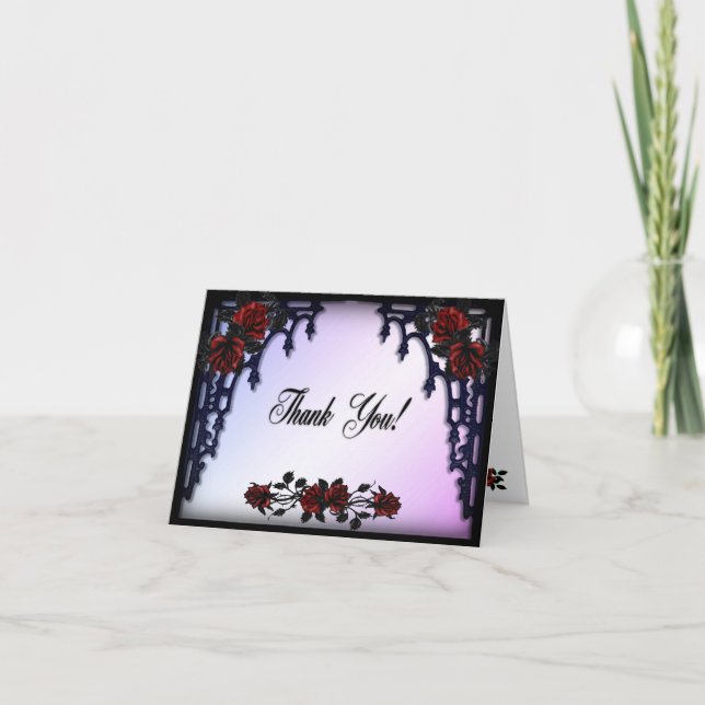 Red Rose Gothic Wedding Iron Gate Purple Thank You Card (Front)