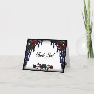 Red Rose Gothic Wedding Iron Gate White Letterpress Thank You Card