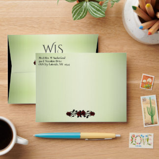 Red Rose Gothic Wedding Monogram Mystic Green Envelope