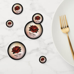 Red Rose Gothic Wedding Names and Date Peach Confetti