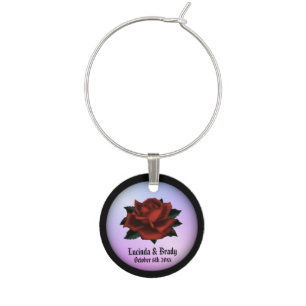 Red Rose Gothic Wedding Names and Date Purple Wine Charm