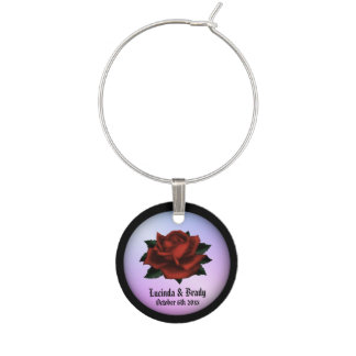 Red Rose Gothic Wedding Names and Date Purple Wine Charm