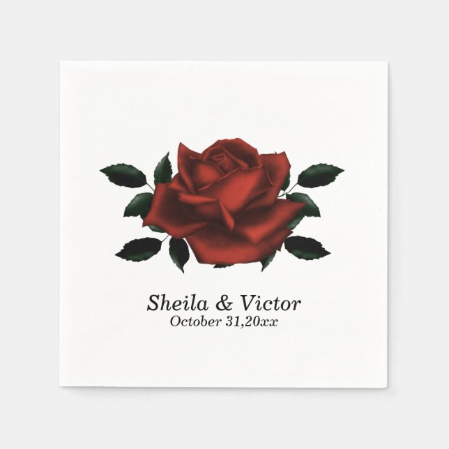 Red Rose Gothic Wedding Napkins (Front)