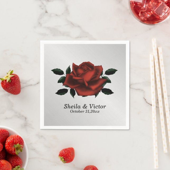 Red Rose Gothic Wedding Napkins (Insitu)