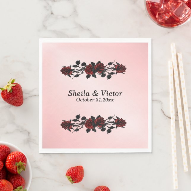 Red Rose Gothic Wedding Napkins (Insitu)