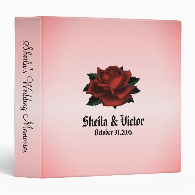 Red Rose Gothic Wedding Personal 3 Ring Binder (Front/Spine)