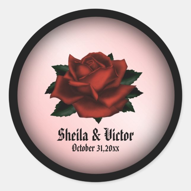 Red Rose Gothic Wedding Personal Classic Round Sticker (Front)