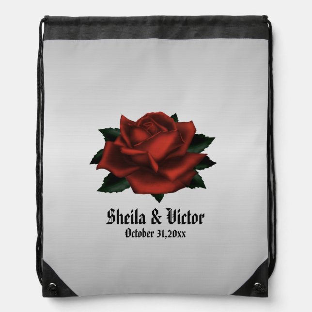 Red Rose Gothic Wedding Personal   Drawstring Bag (Front)