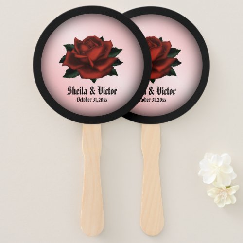 Red Rose Gothic Wedding Personal Hand Fan