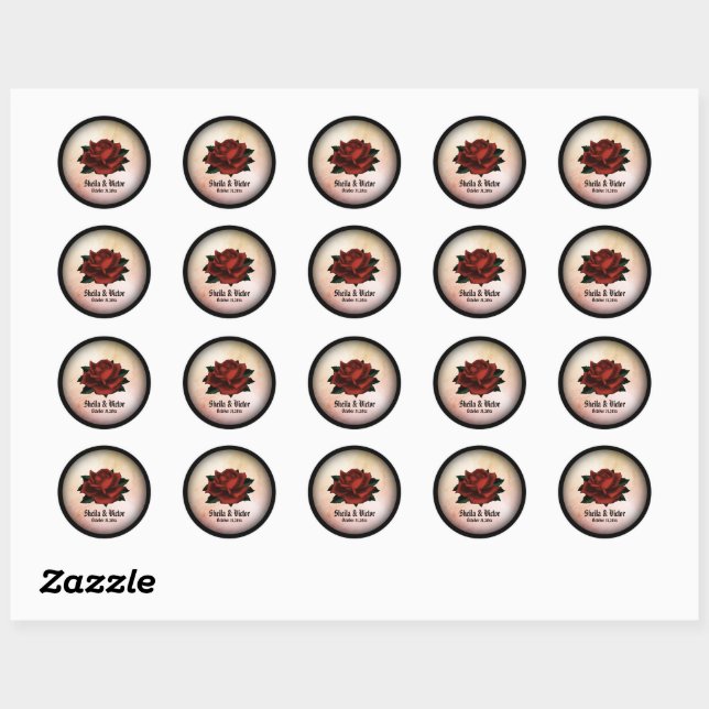 Red Rose Gothic Wedding Personal Peach Stickers (Sheet)