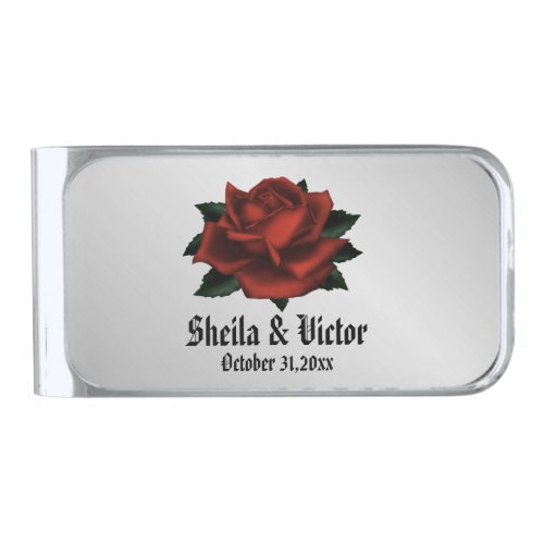 Red Rose Gothic Wedding Personal Silver Finish Mon Silver Finish Money Clip