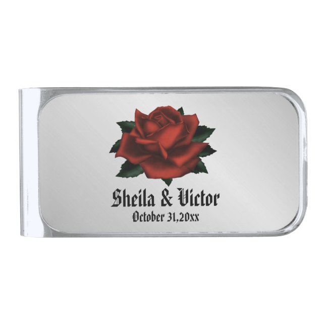Red Rose Gothic Wedding Personal Silver Finish Mon Silver Finish Money Clip (Front)