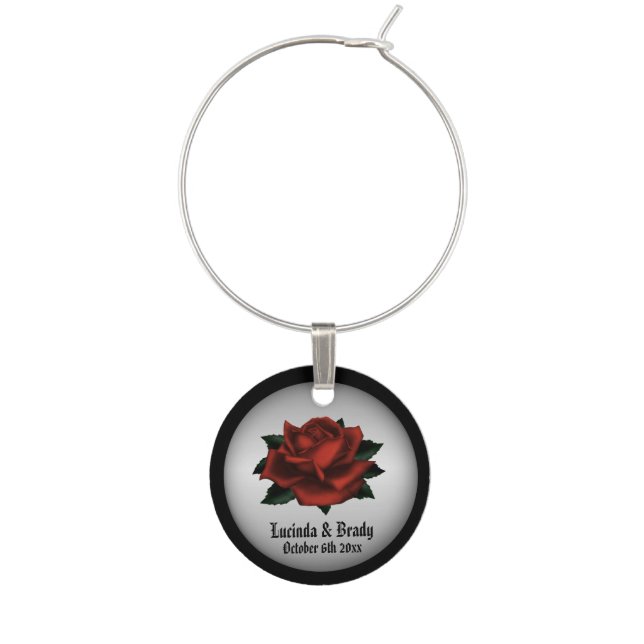 Red Rose Gothic Wedding Personal Wine Charm (Front)