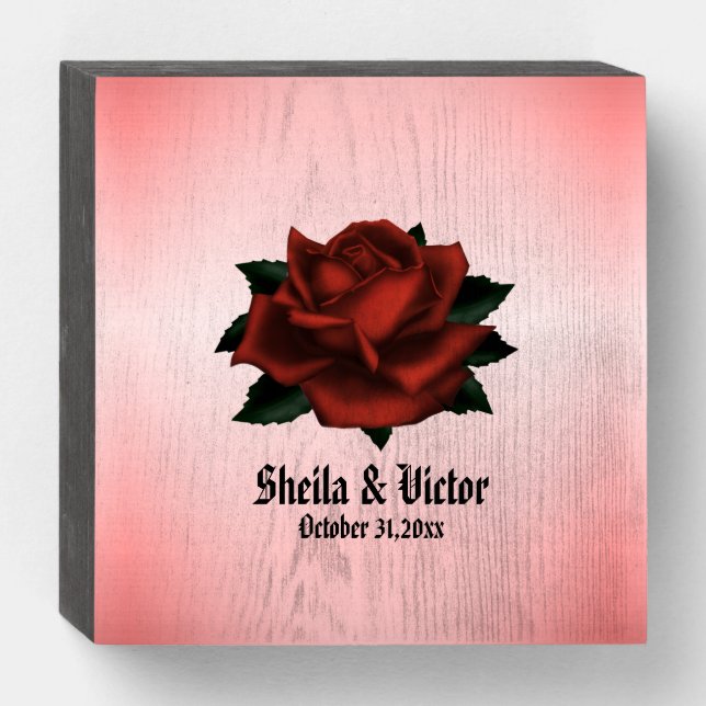 Red Rose Gothic Wedding Personal Wooden Box Sign (Front Horizontal)