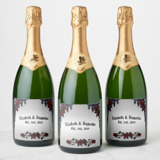 Red Rose Gothic Wedding Personalized Iron Gate Sparkling Wine Label