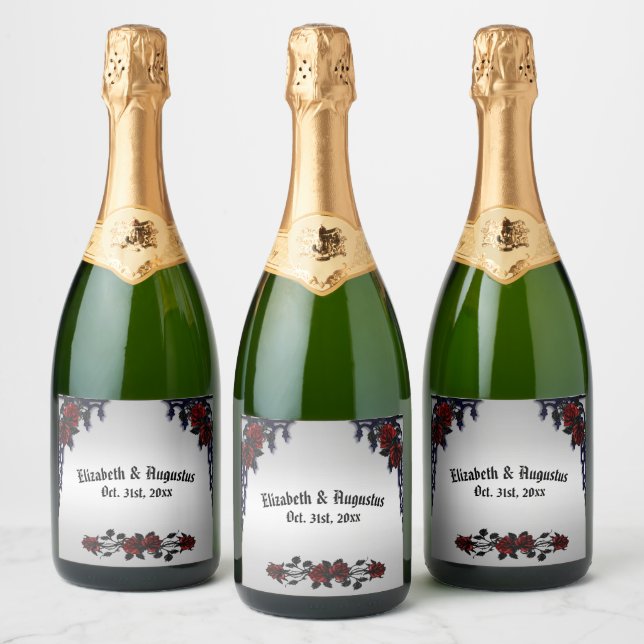 Red Rose Gothic Wedding  Personalized  Iron Gate Sparkling Wine Label (Bottles)