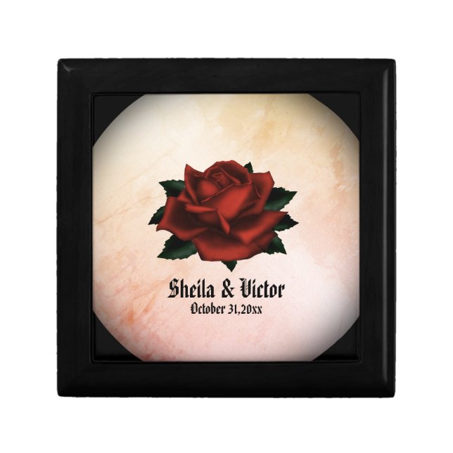 Red Rose Gothic Wedding Personalized Peach   Gift Box (Front)