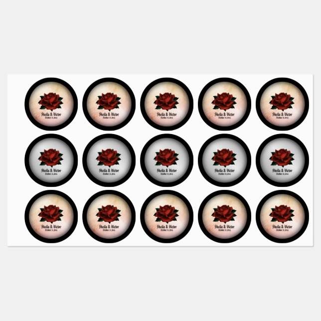 Red Rose Gothic Wedding Personalized Peach   Labels (Sheet)