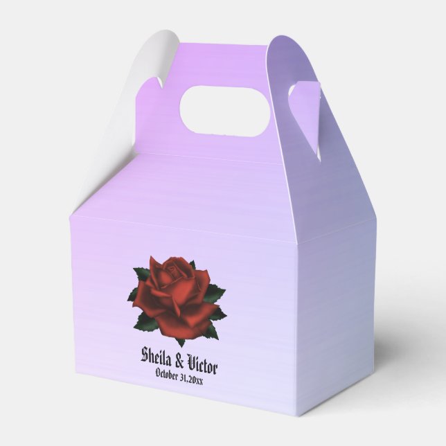 Red Rose Gothic Wedding Personalized Purple Favor Boxes (Front Side)