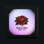 Red Rose Gothic Wedding Personalized Purple Gift Box<br><div class="desc">Beautiful deep red rose with names and date. This is part of a wedding suite called purple Gothic It is easy to coordinate everything for your wedding once you choose the right theme and color scheme. Pick a unique wedding theme design to make your special day perfect. Fancy House has...</div>