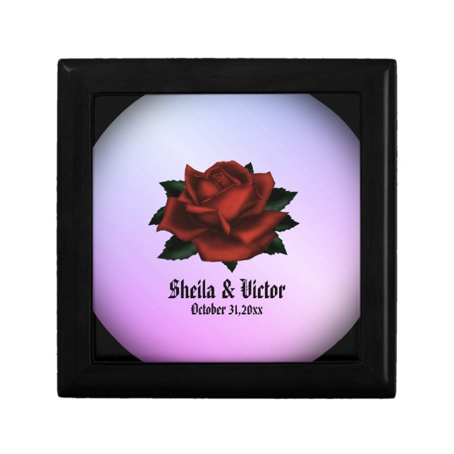 Red Rose Gothic Wedding Personalized Purple Gift Box (Front)
