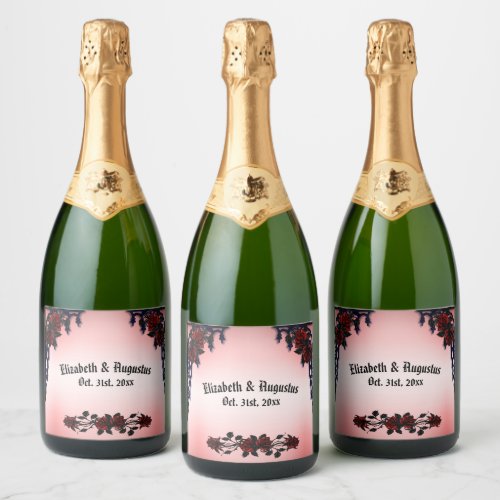 Red Rose Gothic Wedding  Personalized Sparkling Wi Sparkling Wine Label