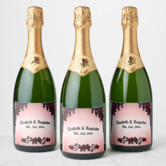 Red Rose Gothic Wedding  Personalized Sparkling Wi Wine Label