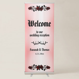 Red Rose Gothic Wedding Pink Reception Welcome Retractable Banner