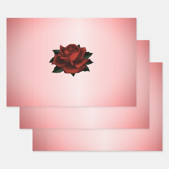Red Rose Gothic Wedding Wrapping Paper Sheets (Set)