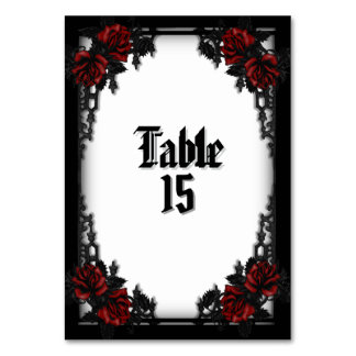 Red Rose Gothic White Table Number