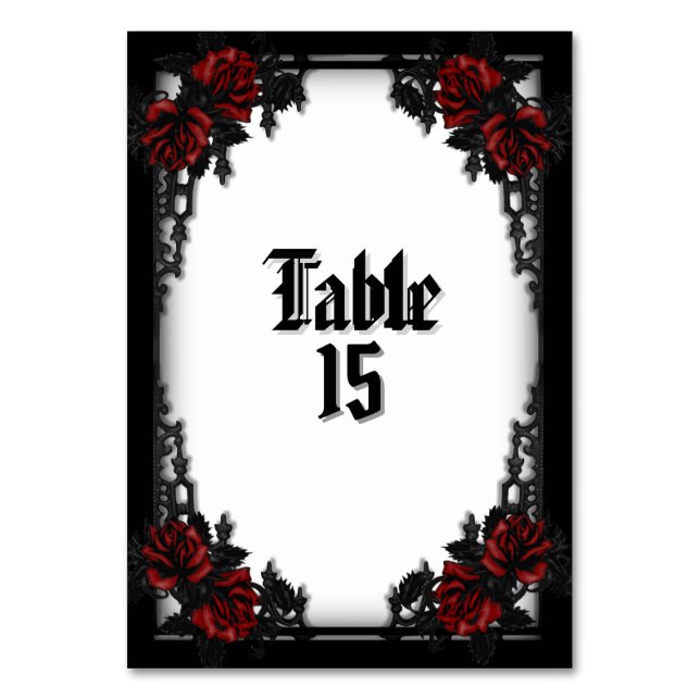 Red Rose Gothic White Table Number (Front)