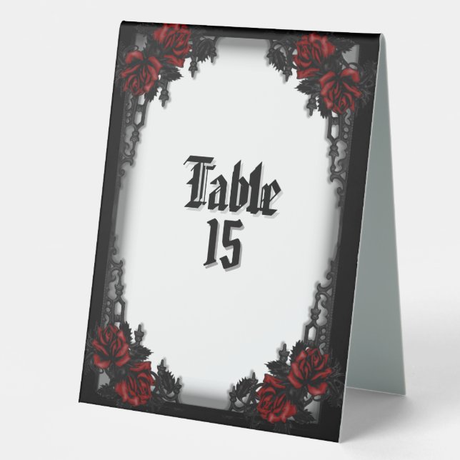 Red Rose Gothic White Table Tent (Front)