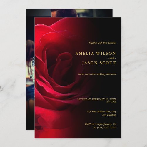 Red Rose Gradient Black with Photo Wedding Invitation